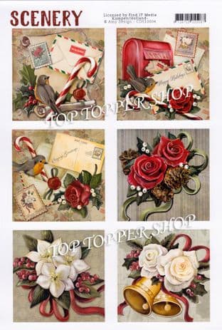Christmas Roses A4 Die Cut Card Toppers Amy Design Push Out CDS10004