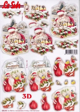 Christmas Santa & Birds A4 Die Cut Decoupage Sheet Le Suh 680.095