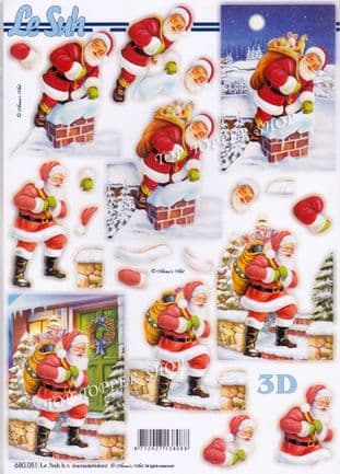 Christmas Santa Delivering Gifts A4 Die Cut Decoupage Sheet Le Suh 680.051