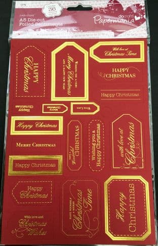 Christmas Sentiment Tags Red & Gold 36 pieces Docrafts Papermania 157150