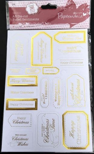 Christmas Sentiment Tags White & Gold 36 pieces Docrafts Papermania 157148