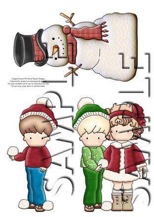 Christmas Snowball Kids 2 Exclusive Clipart Printed Sheet