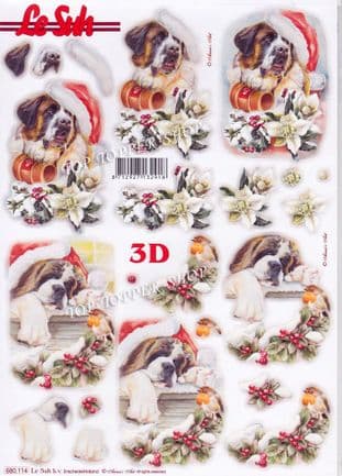 Christmas St Bernard & Robin A4 Die Cut Decoupage Sheet Le Suh 680.114