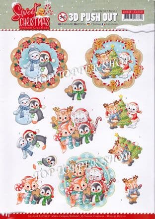 Christmas Sweet Winter Animals A4 Die Cut Decoupage Sheet Yvonne Creations Push Out SB10397