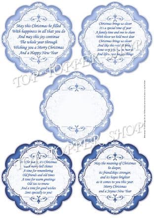 CHRISTMAS VERSES Blue TOPPERS or INSERT PLAQUES printed sheet 343