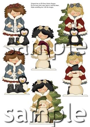 Christmas Winter Girls Exclusive Clipart Printed Sheet