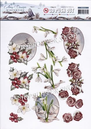 Christmas Wintertide Floral A4 Die Cut Decoupage Sheet Amy Design Push Out SB10126
