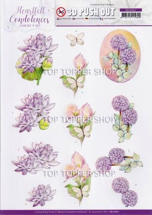 Condolences Purple Flowers Die Cut Decoupage Sheet Jeanine's Art Push Out SB10667