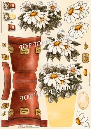 Daisy Pot Stand Up Card & Decoupage Sheet  Requires Cutting 032