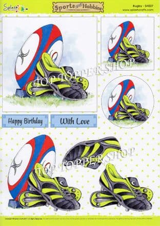 Decoupage Sheet Sports & Hobbies Rugby Splash Crafts SH027 requires cutting