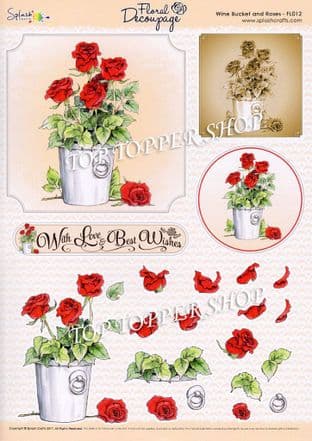 Die Cut Floral Decoupage Sheet Wine Bucket & Roses Splash Crafts FL012d