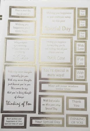 DIE CUT FOILED VERSES & SENTIMENTS SILVER ON WHITE