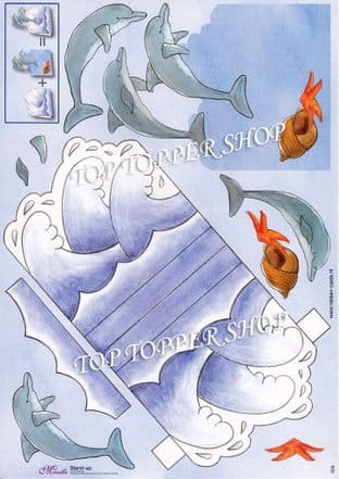 Dolphins Stand Up Card & Decoupage Sheet  Requires Cutting 028