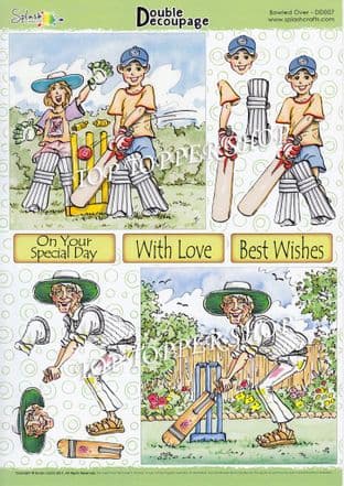 Double Decoupage Sheet Bowled Over Cricket Splash Crafts DD007 requires cutting