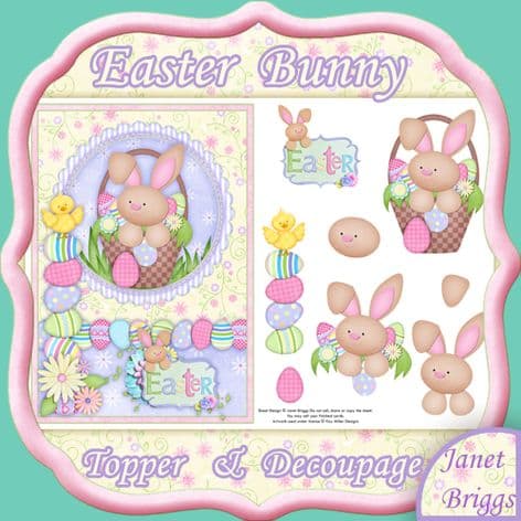 Easter Bunny Basket Topper And Decoupage Printed Sheet 405kmi