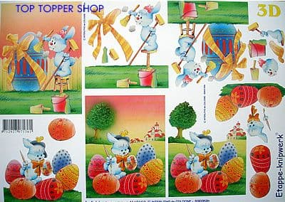 EASTER BUNNY PAINTING EGG DECOUPAGE SHEET LE SUH 4169150