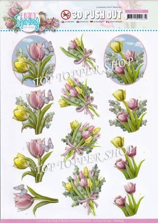Enjoy Spring Tulip Bouquets Die Cut Decoupage Sheet Amy Design Push Out SB10539