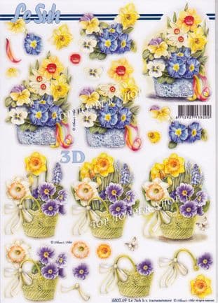 Floral Spring Baskets A4 Die Cut Decoupage Sheet Le Suh 680.069