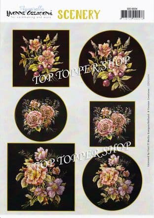 Florals on Black  A4 Die Cut Card Toppers Yvonne Creations Push Out CDS10034