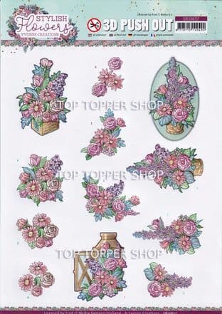 Flower Arrangements Die Cut Decoupage Sheet Yvonne Creations Push Out SB10637