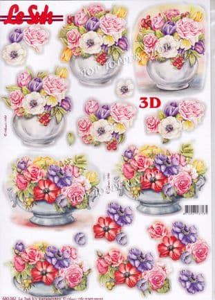 Flower Vases A4 Die Cut Decoupage Sheet Le Suh 680.082