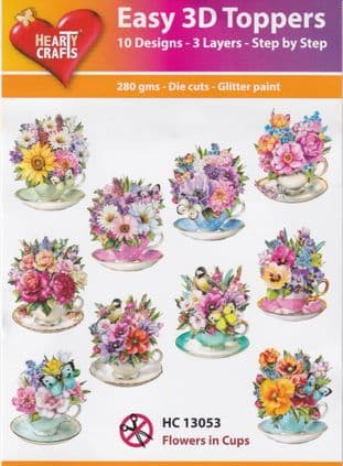 Flowers in Cups 10 Easy 3d Die Cut Decoupage Toppers Hearty Crafts HC13053