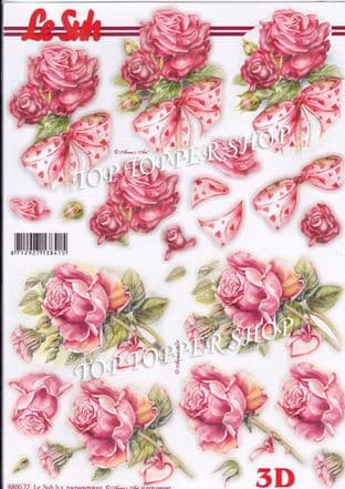 Flowers Pink Roses A4 Die Cut Decoupage Sheet Le Suh 680.072