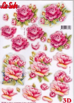 Flowers Pink Roses A4 Die Cut Decoupage Sheet Le Suh 680.086