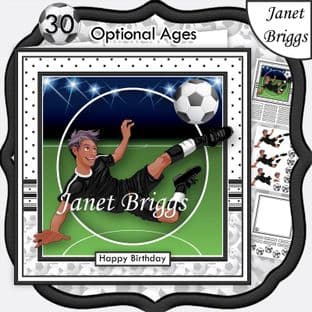 FOOTBALL STRIKER ETHNIC 7.5 B&W KIT Soccer Decoupage Ages Card Kit digital download