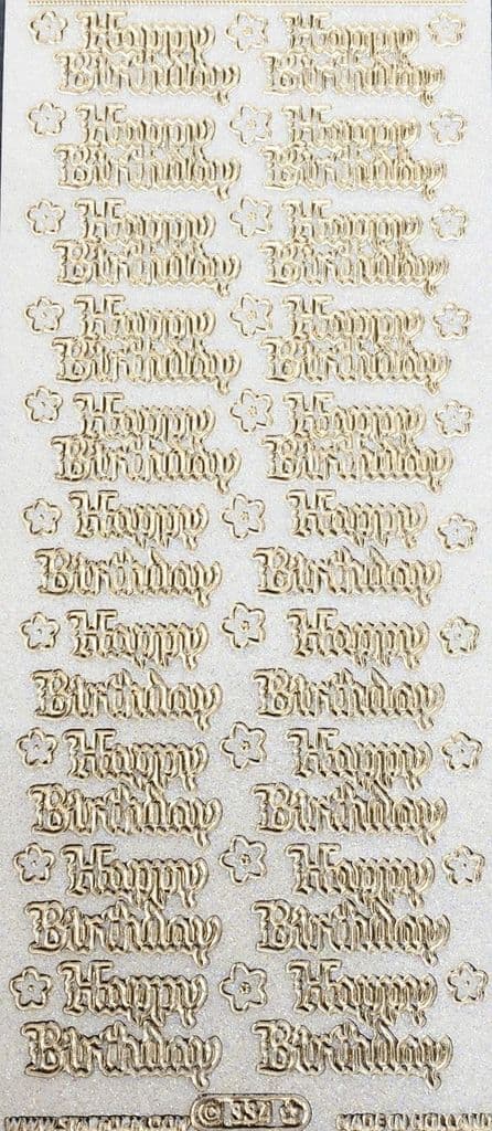 Happy Birthday Gold on Transparent Glitter Starform Peel Off Stickers 334