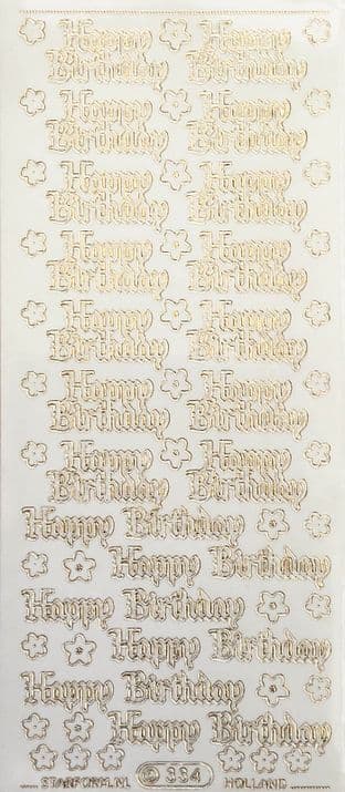 Happy Birthday Gold Transparent Peel Off Stickers Starform 334