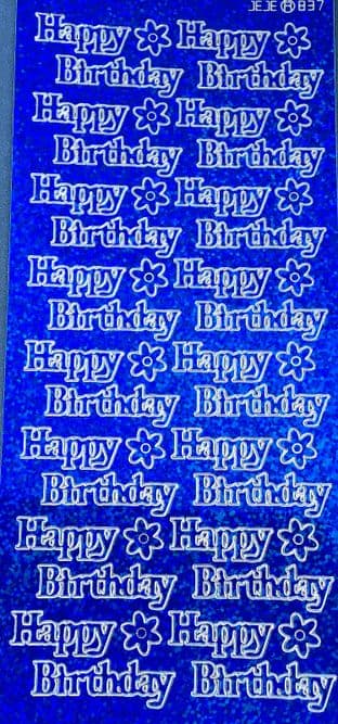 HAPPY BIRTHDAY large, HOLOGRAPHIC BLUE PEEL OFF STICKERS 837
