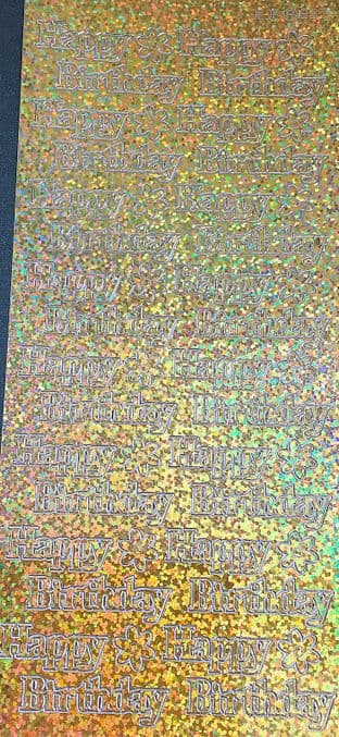 HAPPY BIRTHDAY large, HOLOGRAPHIC GOLD PEEL OFF STICKERS 1.7890