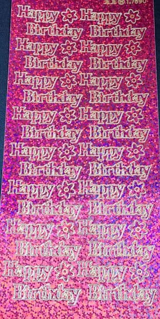 HAPPY BIRTHDAY large, HOLOGRAPHIC PINK PEEL OFF STICKERS 837