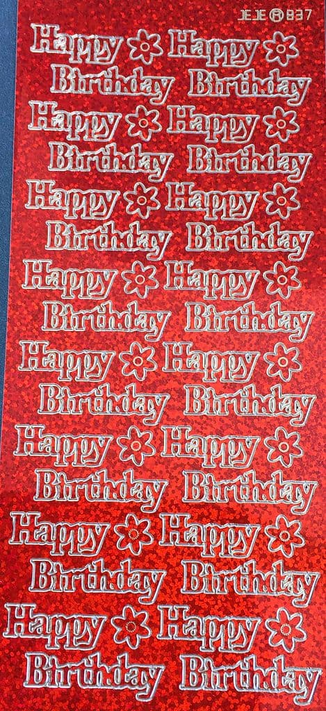 HAPPY BIRTHDAY large, HOLOGRAPHIC RED PEEL OFF STICKERS 837