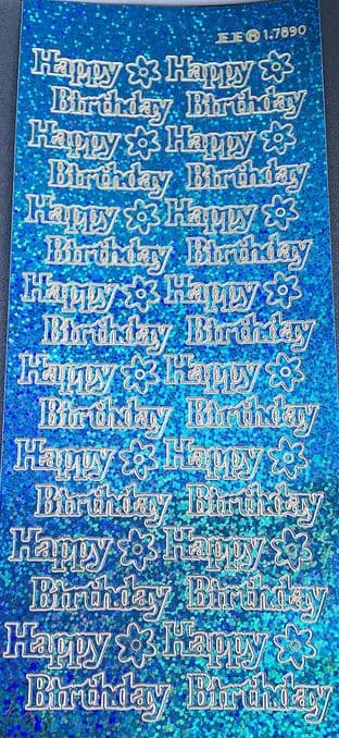 HAPPY BIRTHDAY large, HOLOGRAPHIC TURQUOISE PEEL OFF STICKERS 1.7890