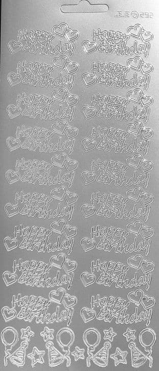 Happy Birthday wavy Silver Peel Off Stickers  JeJe 292