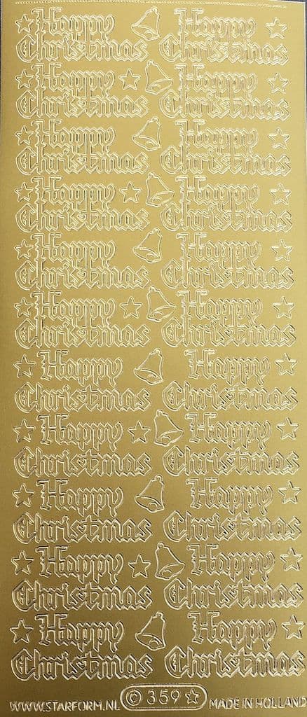 Happy Christmas Classic Gold Starform Peel Off Stickers 359