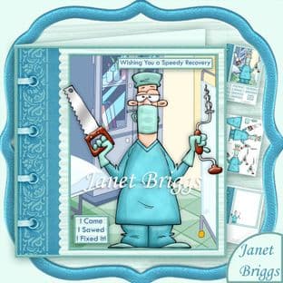 I Came I Sawed I Fixed It Get Well Decoupage Card Kit digital download