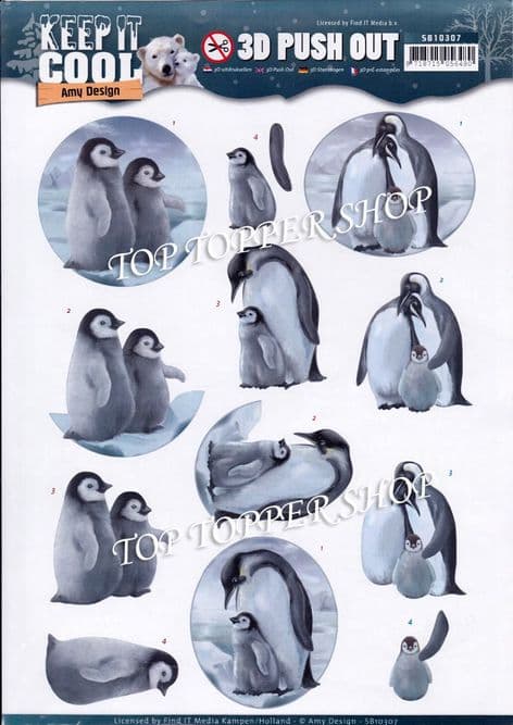 Keep it Cool Penguins Die Cut Decoupage Sheet Amy Design Push Out SB10307