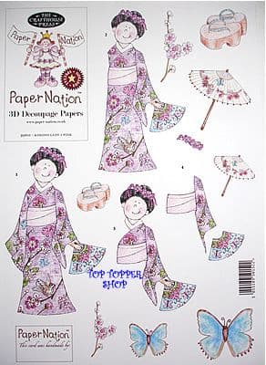 KIMONO LADY 1 PINK, PAPER NATION A4 SBS DECOUPAGE SHEET