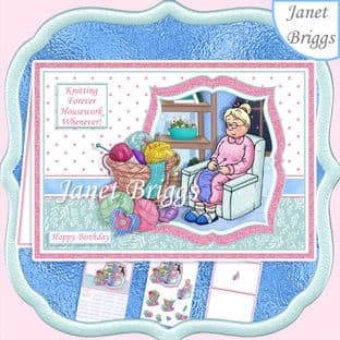 KNITTING FOREVER HOUSEWORK WHENEVER Humorous A5 Decoupage Card Kit digital download
