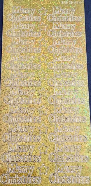 MERRY CHRISTMAS HOLOGRAPHIC GOLD PEEL OFF STICKERS j834