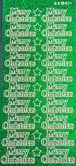 MERRY CHRISTMAS HOLOGRAPHIC GREEN PEEL OFF STICKERS (j)