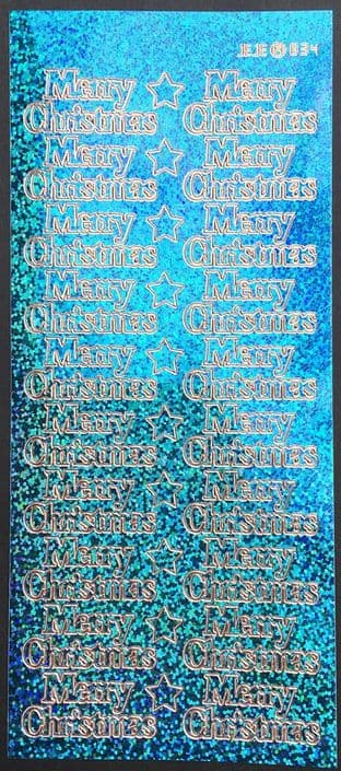 Merry Christmas Holographic Turquoise Peel Off Stickers  JeJe 834