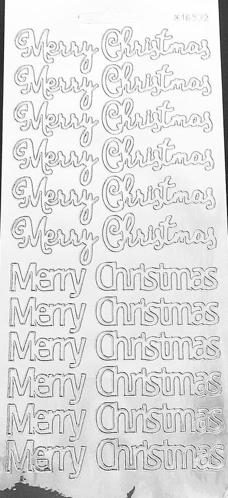 Merry Christmas Silver Mirror Peel Off Stickers x16532