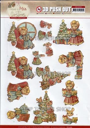 Mice Christmas Decorating Die Cut Decoupage Sheet Yvonne Creations Push Out SB10583