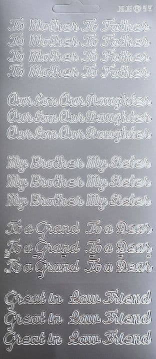 MIXED FAMILY GREETINGS SILVER PEEL OFF STICKERS JeJe 59
