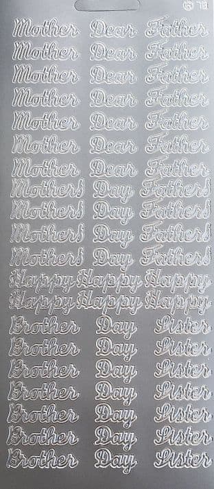 MOTHER FATHER SISTER BROTHER SILVER PEEL OFF STICKERS JeJe 78