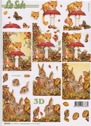 Mouse & Rabbits A4 Die Cut Decoupage Sheet Le Suh 680.016
